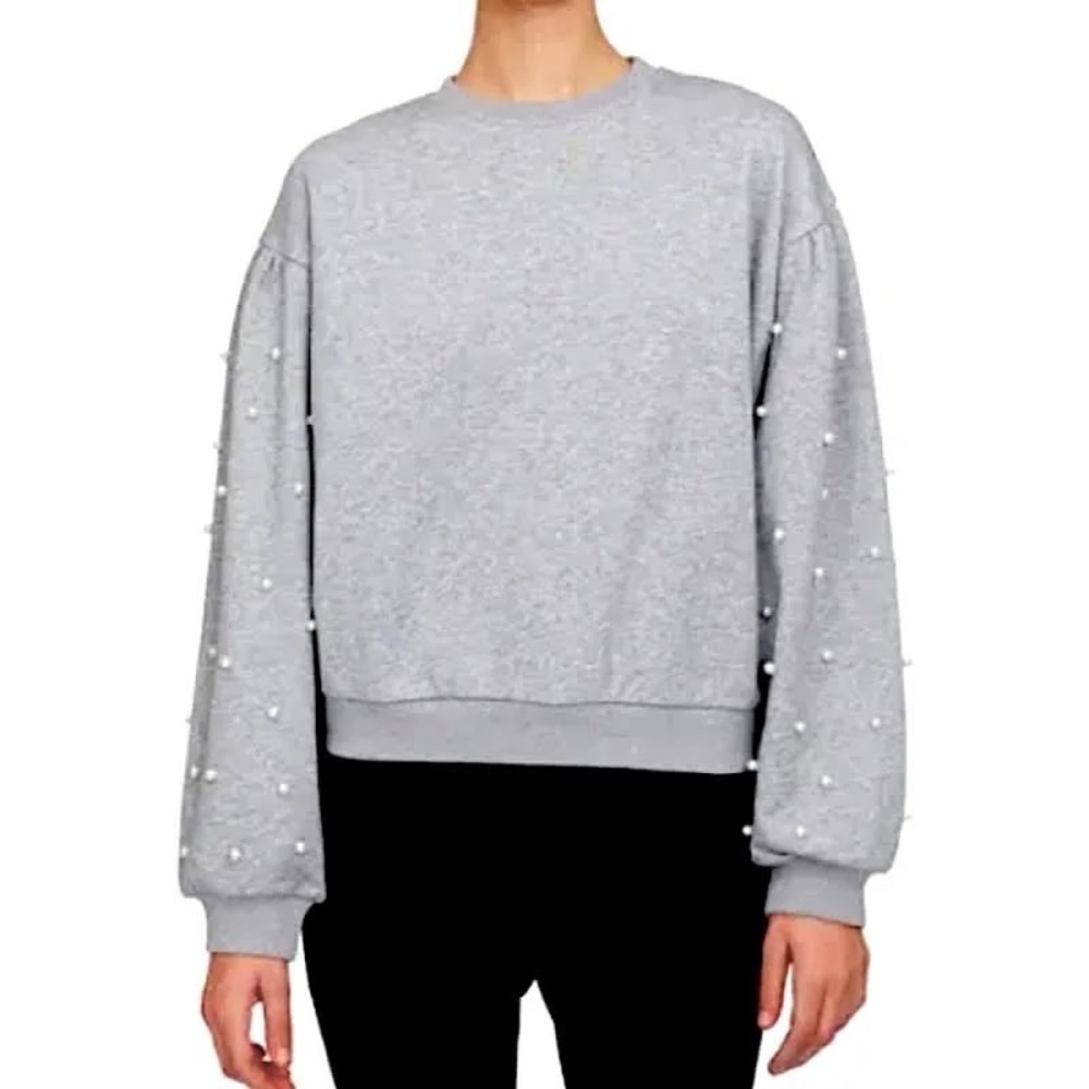 Lucy Paris Pearl Embellished Gray Sweatshirt Pullover  Women's Small‎